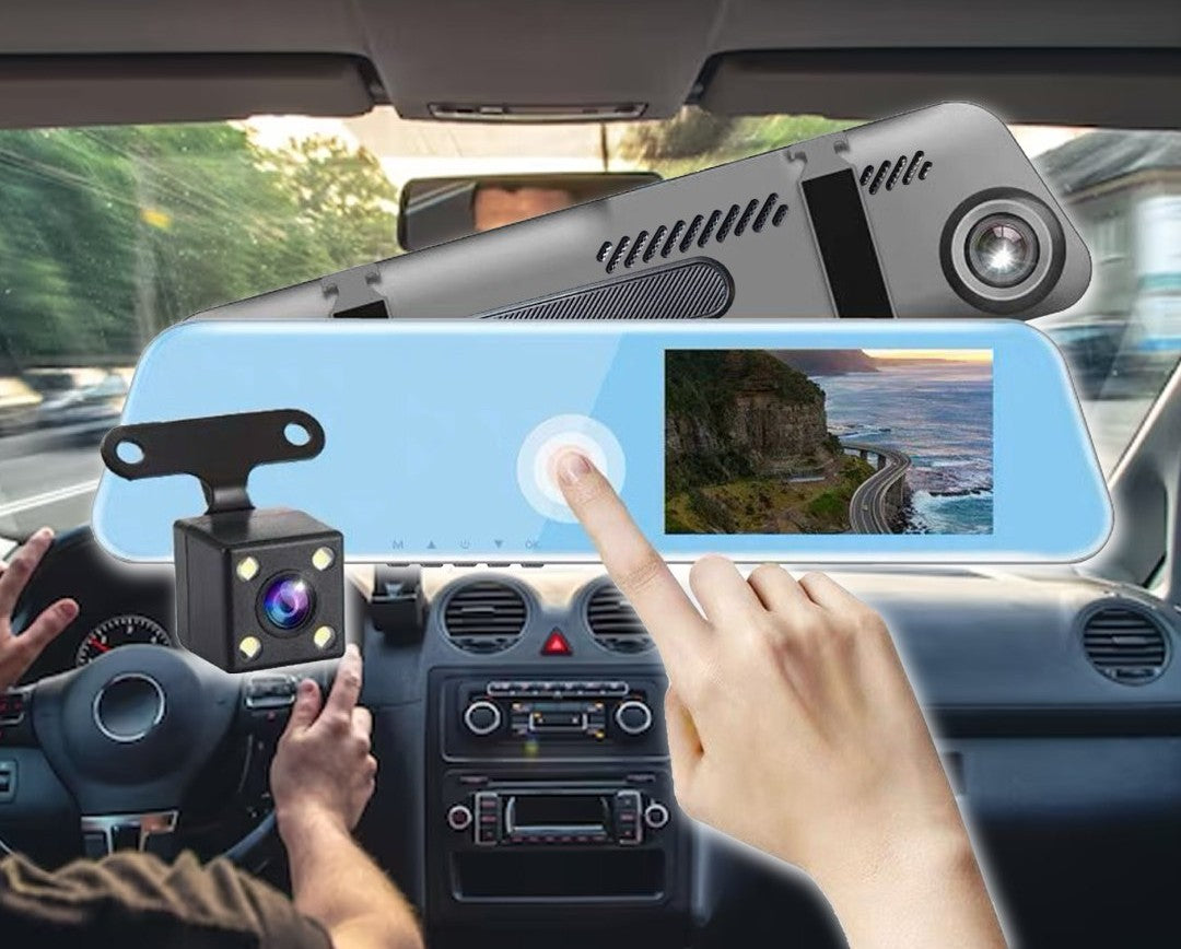 AutoVisión HD™ Espejo retrovisor con cámara delantera + cámara trasera-Original [promoción disponible solo hoy]