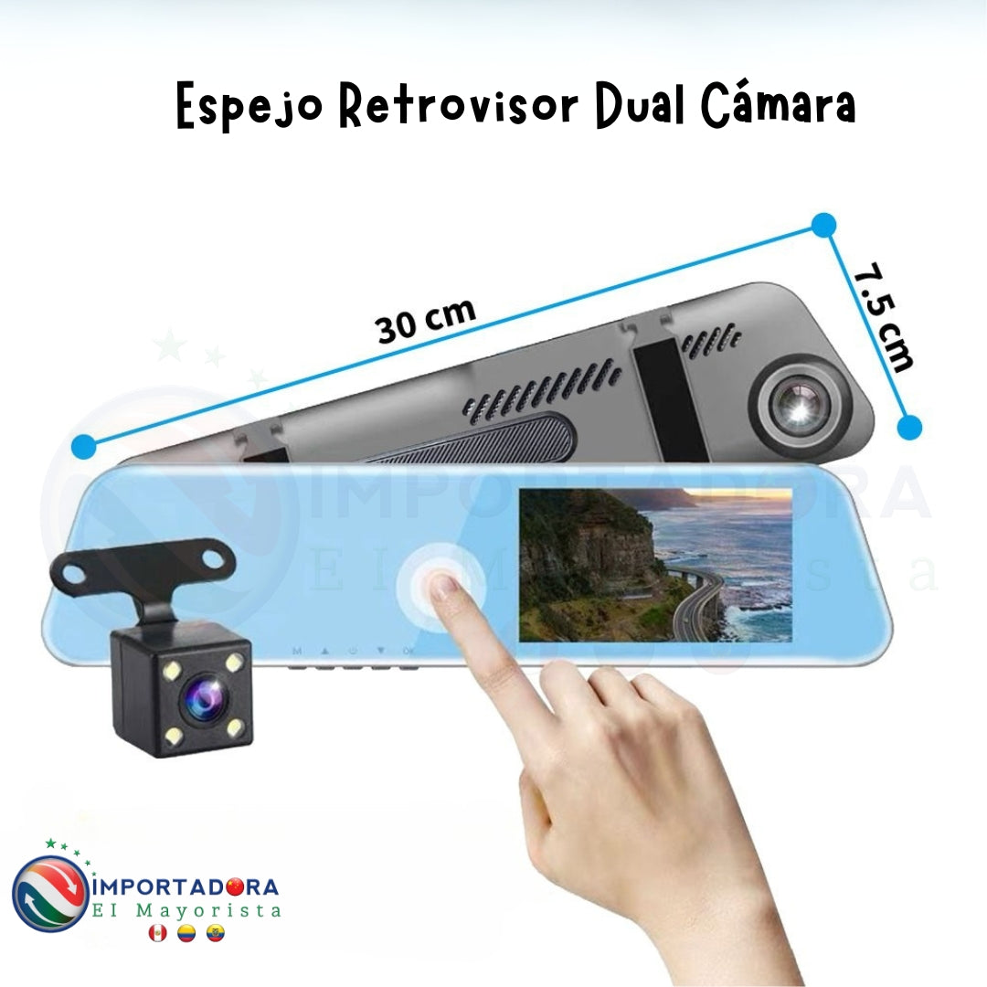 AutoVisión HD™ Espejo retrovisor con cámara delantera + cámara trasera-Original [promoción disponible solo hoy]