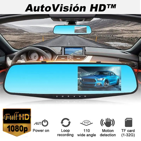 AutoVisión HD™ Espejo retrovisor con cámara delantera + cámara trasera-Original [promoción disponible solo hoy]