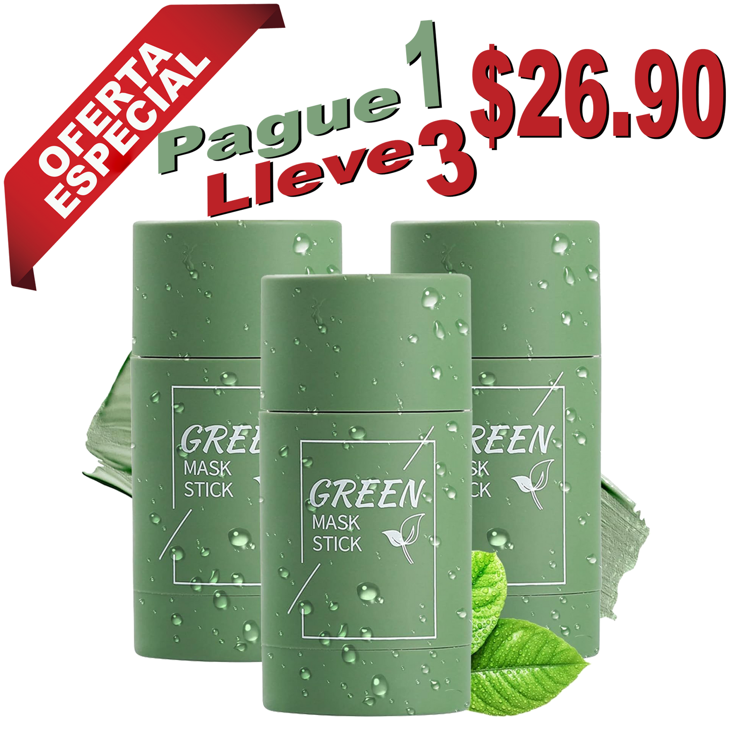 VITAGREEN – Pack de 3 Mascarillas Faciales en Barra con Té Verde 🍃 | Piel Radiante y Fresca