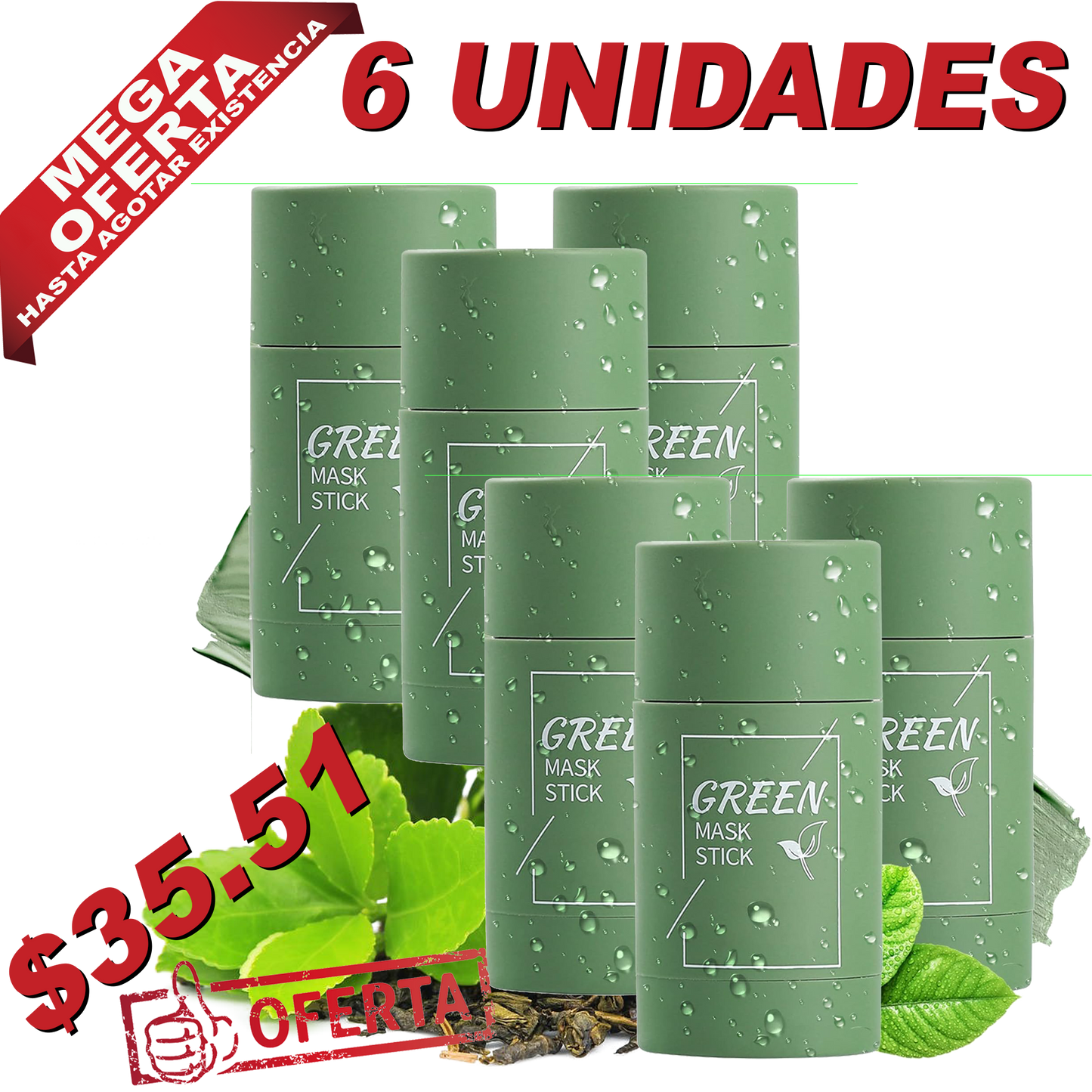 VITAGREEN – Pack de 3 Mascarillas Faciales en Barra con Té Verde 🍃 | Piel Radiante y Fresca