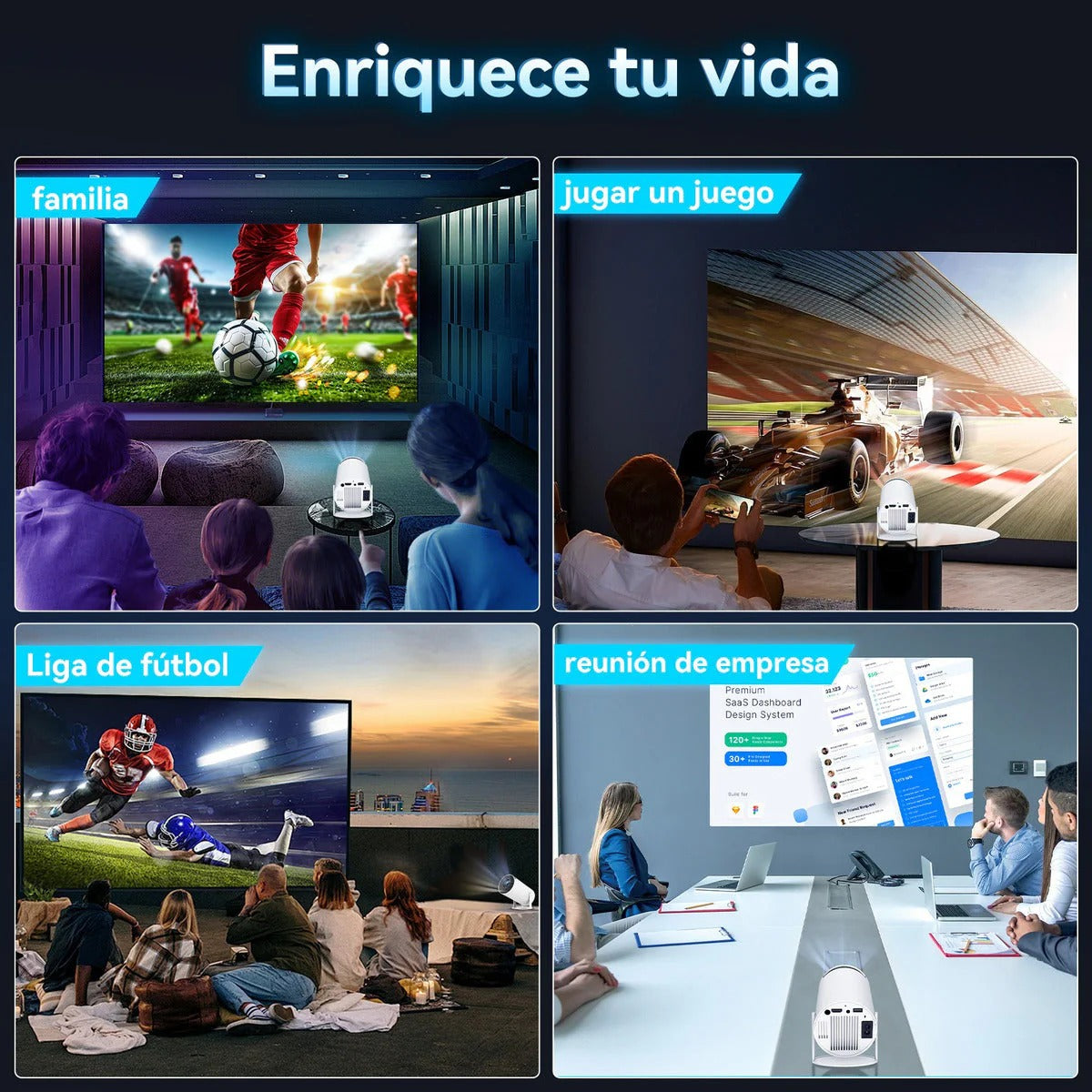 Proyector Smart  4K Ultra HD con Wifi – Lleva el cine a casa, ideal para hogar o exteriores