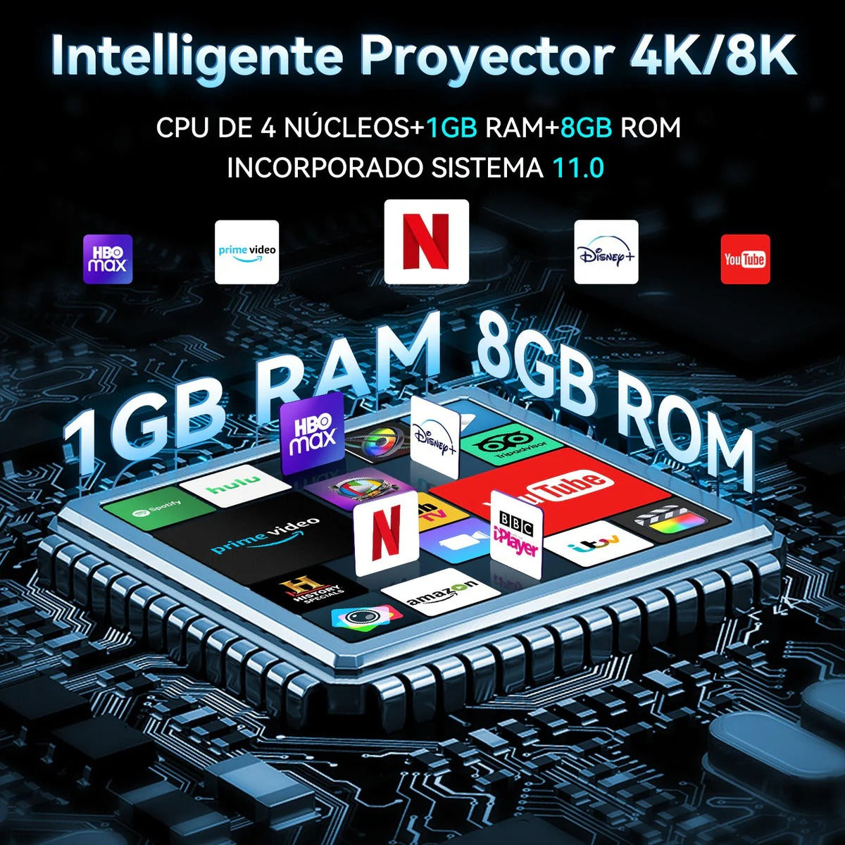 Proyector Smart  4K Ultra HD con Wifi – Lleva el cine a casa, ideal para hogar o exteriores
